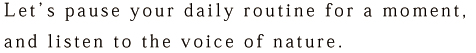 Let’s pause your daily routine for a moment, and listen to the voice of nature.